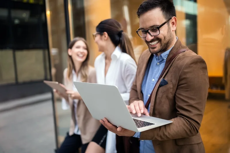 happy man on laptop